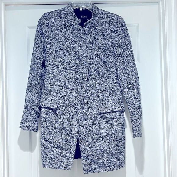 Zara Asymmetrical Blue and White Coat - M - EUC - Picture 1 of 5